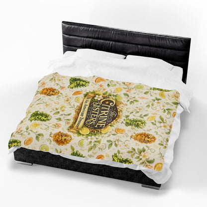 The Citrine Sisters Velveteen Plush Blanket — The Citrine Sisters Floral Citrus Logo Throw Limited Edition Series One Design One