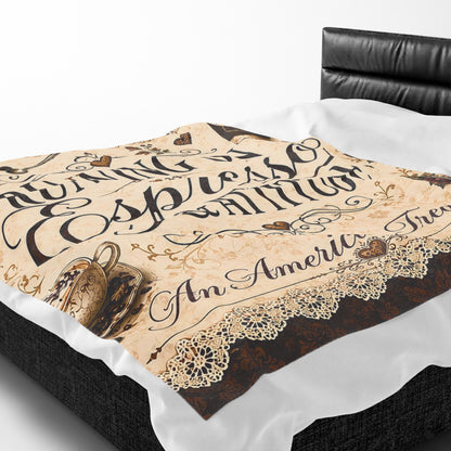 Espresso Yourself Couture Collection Velveteen Plush Blanket - "Running on Espresso & Attitude" Coffee Lover Throw - Collection One  - Style One