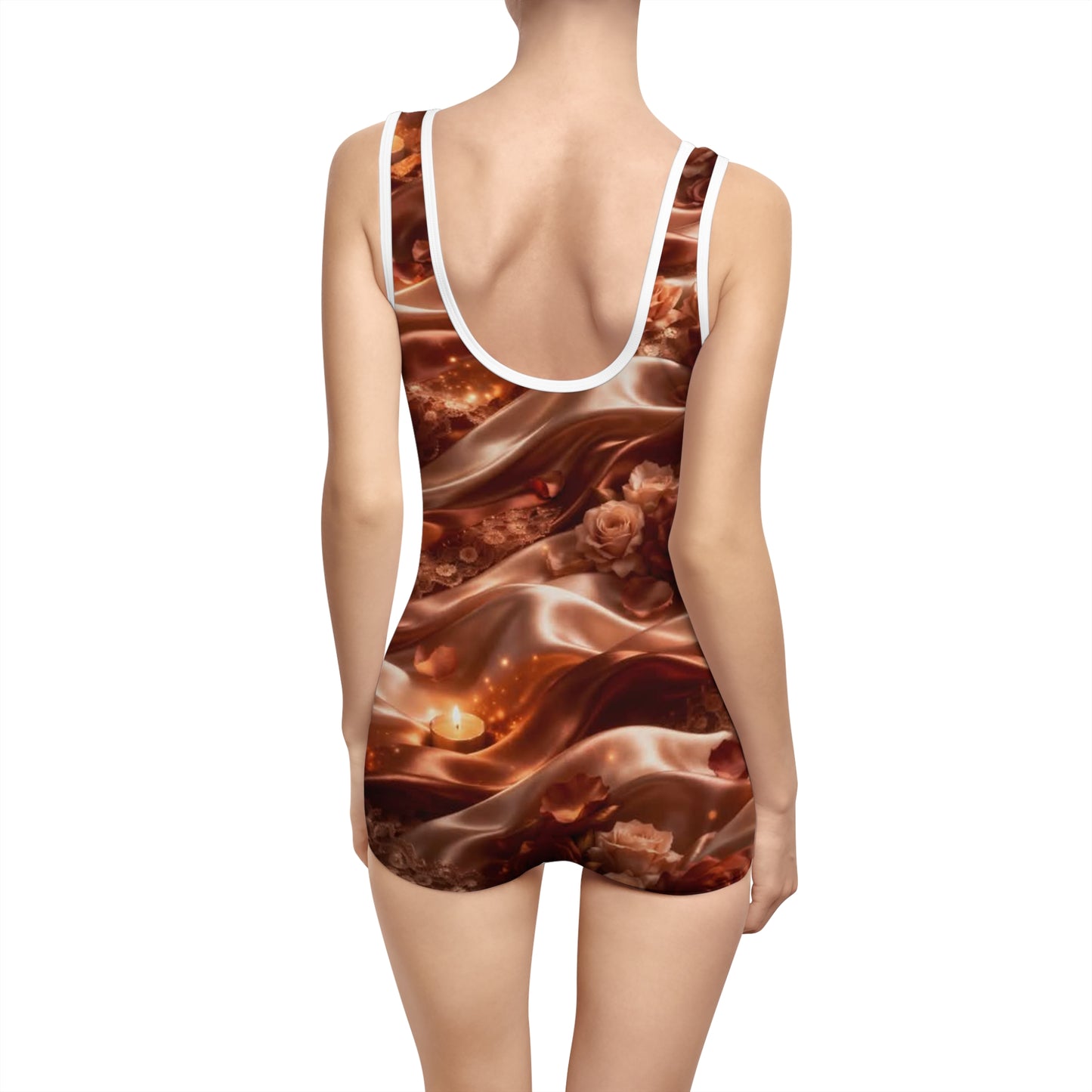 Ginger Flame Vintage Bronze Swimsuit — Retro All-Over-Print One-Piece