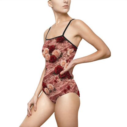The Velvet Rose One-Piece Swimsuit – Vintage Red & Blush Floral Print