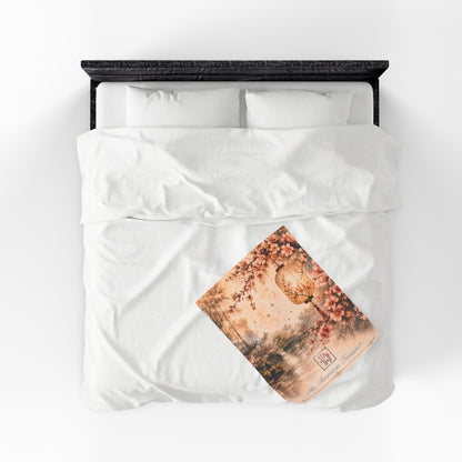 Bamboo & Blossom Velveteen Blanket - Cherry Blossom Lantern Scenic Throw (An American Treasure)