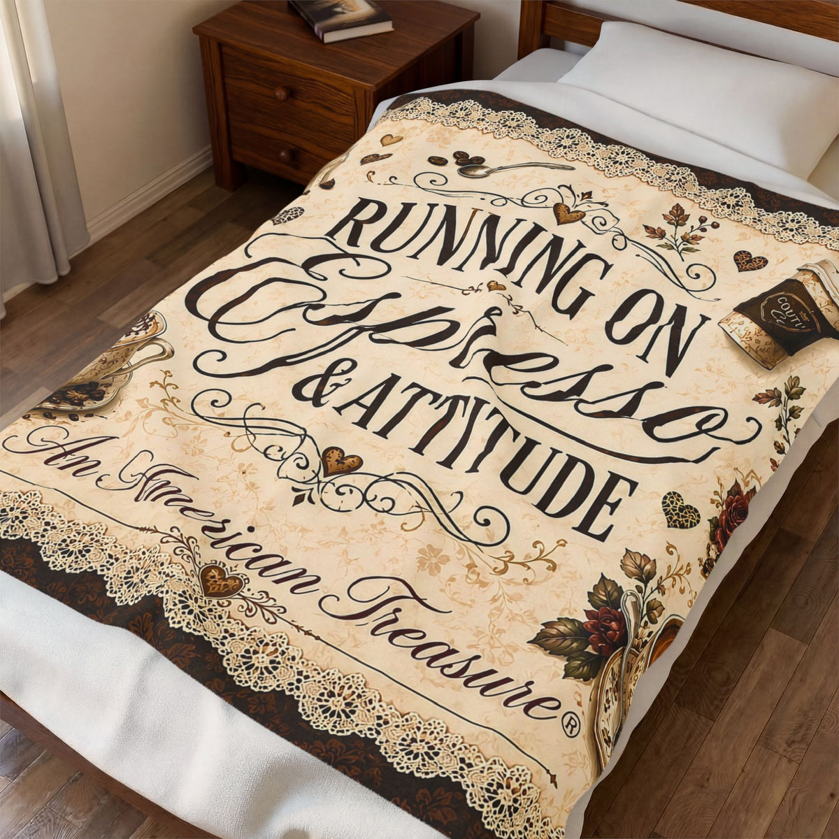Espresso Yourself Couture Collection Velveteen Plush Blanket - "Running on Espresso & Attitude" Coffee Lover Throw - Collection One  - Style One