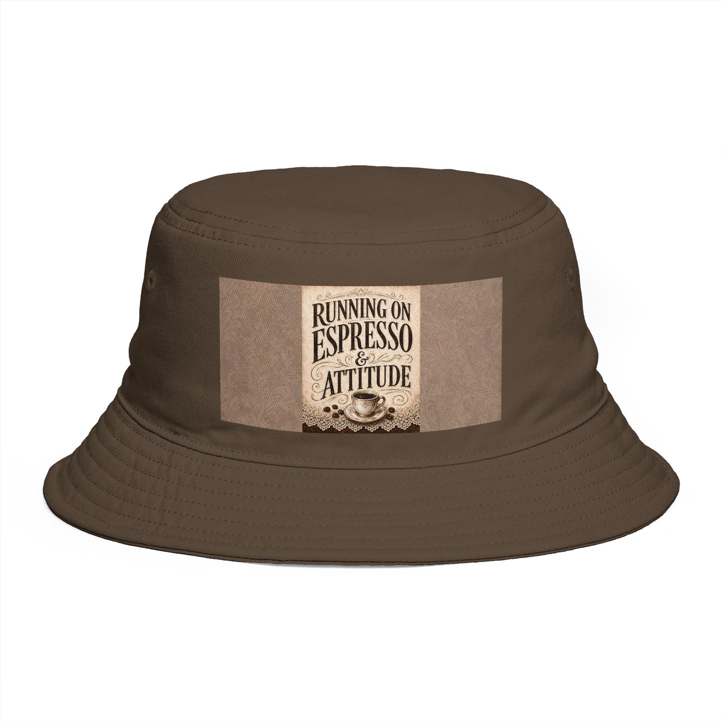 Espresso Yourself Couture Collection : Running on Espresso Attitude Bucket Hat — Coffee Lover Patch Bucket Hat - Collection One - Style One