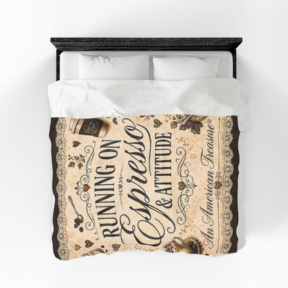 Espresso Yourself Couture Collection Velveteen Plush Blanket - "Running on Espresso & Attitude" Coffee Lover Throw - Collection One  - Style One