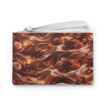 Ginger Flame Clutch Bag — Elegant Rose & Ribbon Evening Wristlet