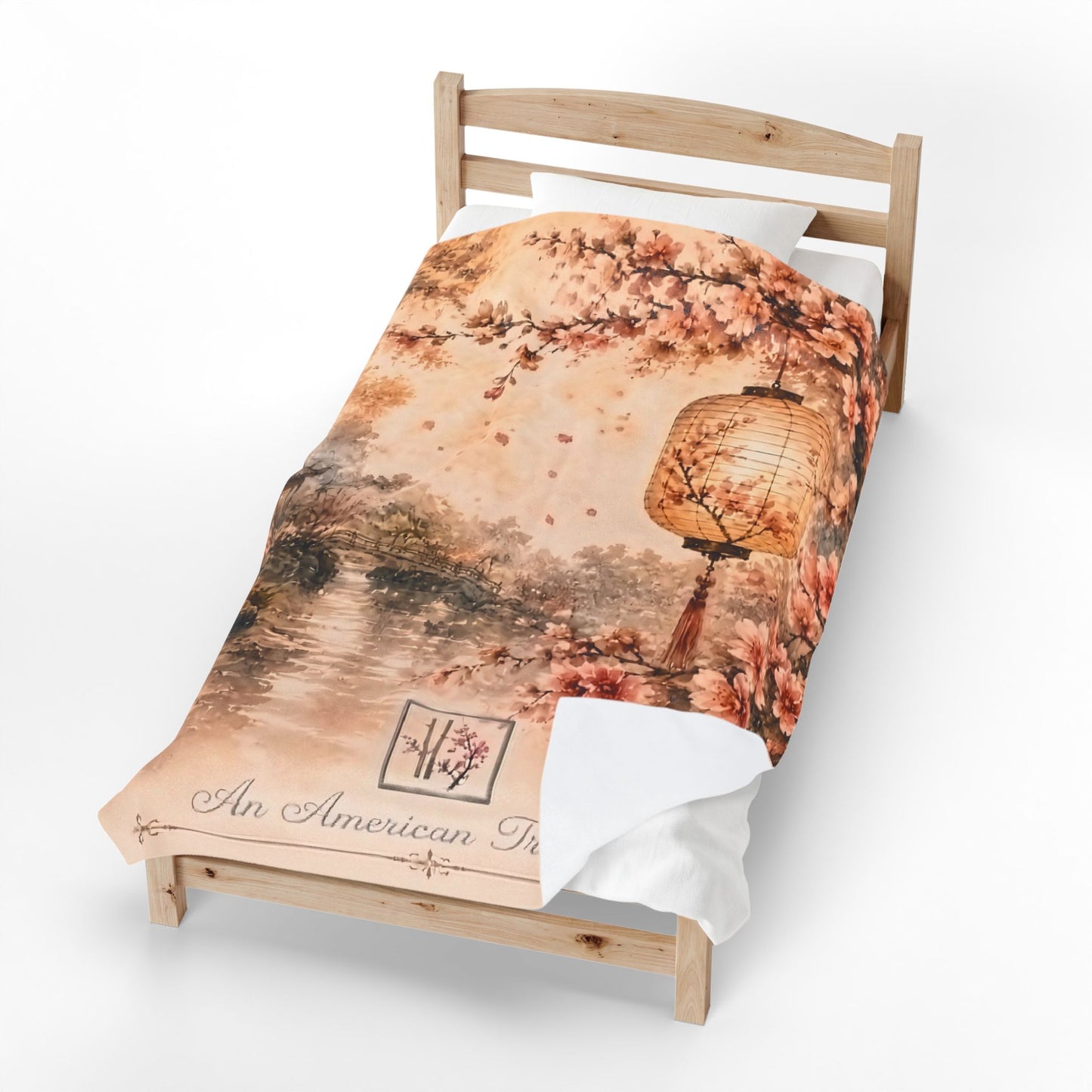 Bamboo & Blossom Velveteen Blanket - Cherry Blossom Lantern Scenic Throw (An American Treasure)