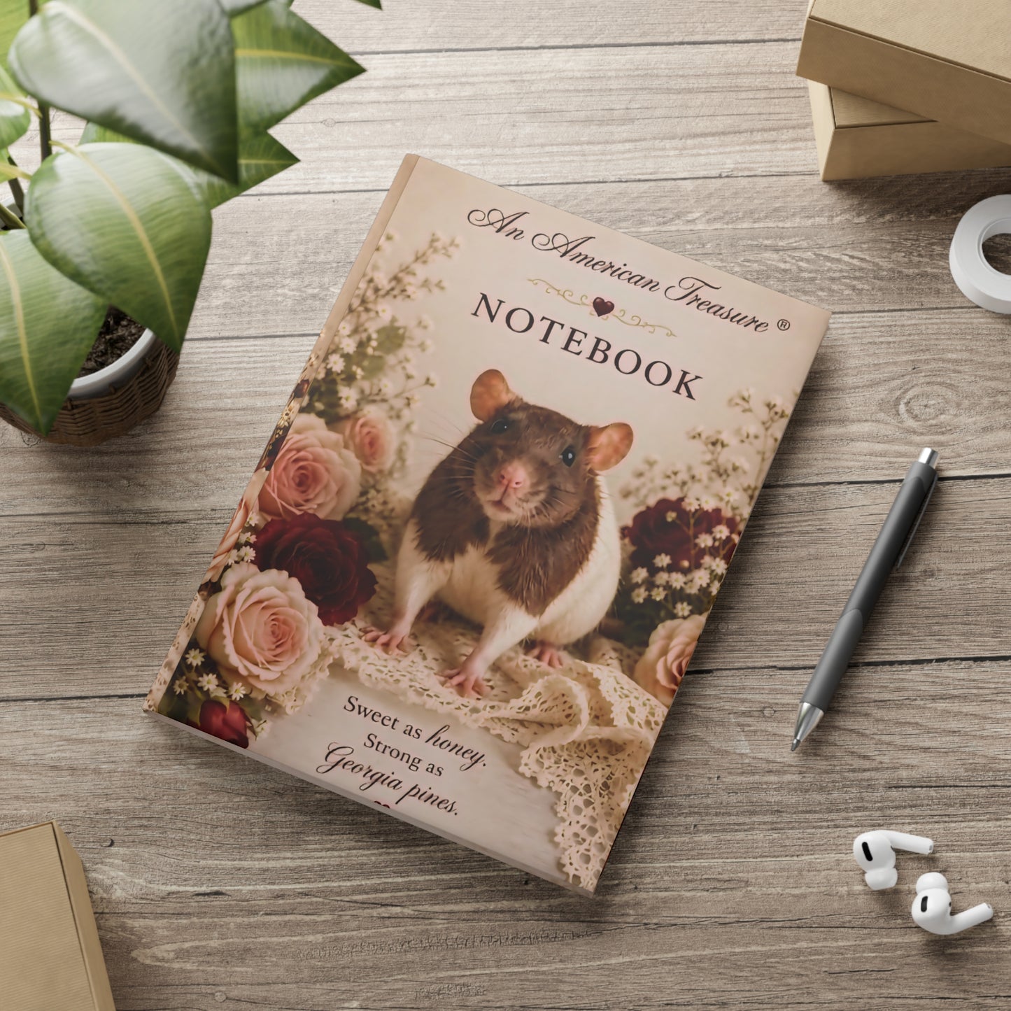 RattaCutie Couture Limited Edition Vintage Floral Rat Hardcover Notebook — "An American Treasure" Puff-Cover Journal