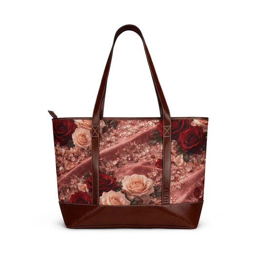 Velvet Rose Tote Handbag — Floral Velvet Patterned Shoulder Bag
