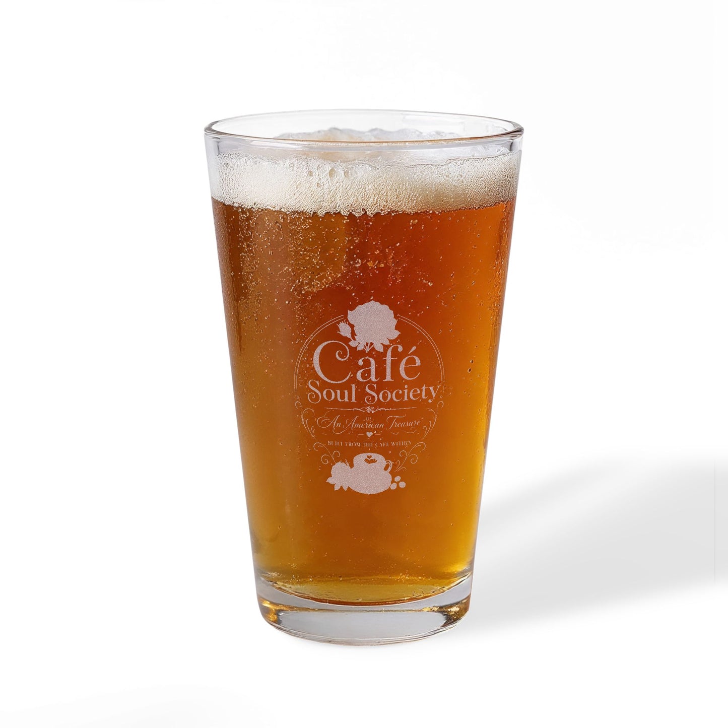 Cafe Soul Society Engraved 16oz Pint Mixing Glass — Personalized Cocktail & Beer Glassware