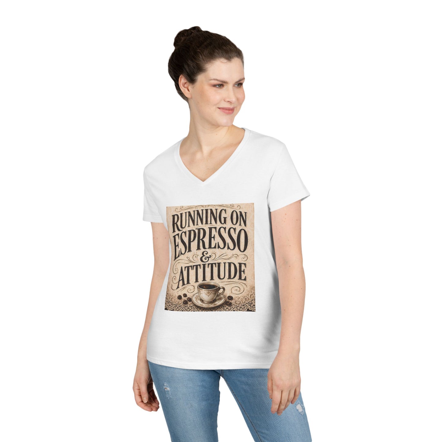 Espresso Yourself Couture Collection : Running on Espresso & Attitude V‑Neck Tee - Collection One - Style One