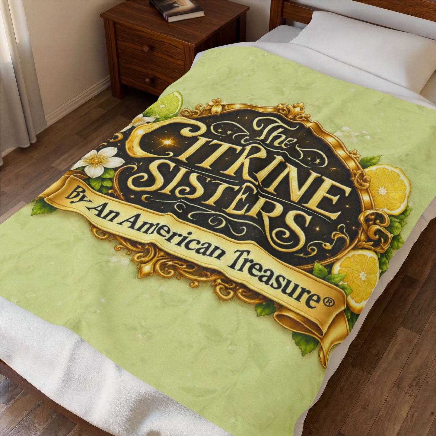Citrine Sisters Velveteen Plush Blanket – Lemon Floral Logo Throw Limited Edition Design One Series One