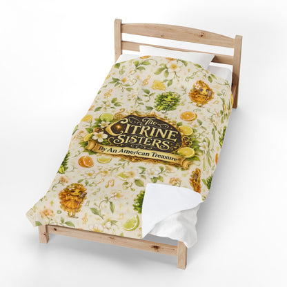 The Citrine Sisters Velveteen Plush Blanket — The Citrine Sisters Floral Citrus Logo Throw Limited Edition Series One Design One