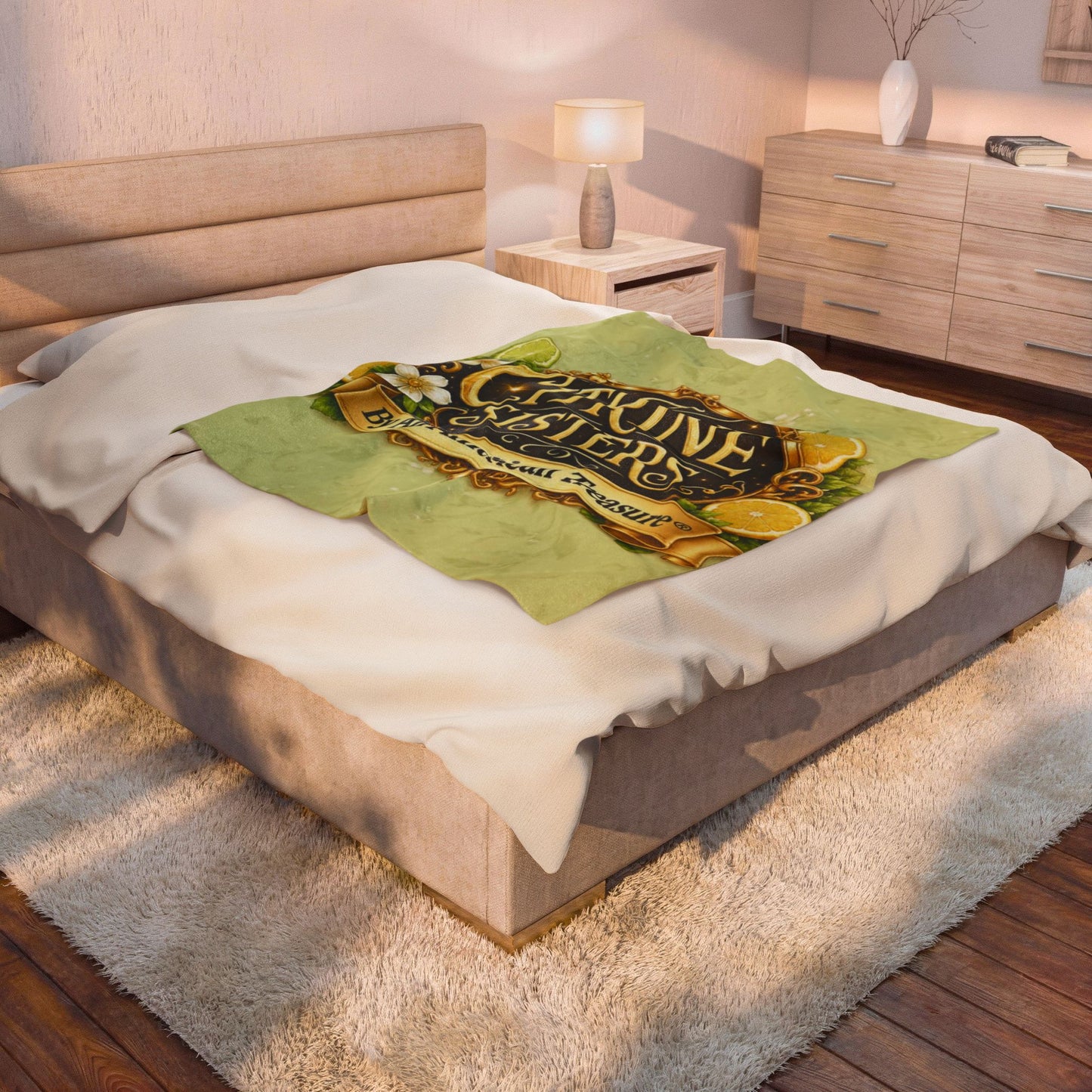 Citrine Sisters Velveteen Plush Blanket – Lemon Floral Logo Throw Limited Edition Design One Series One