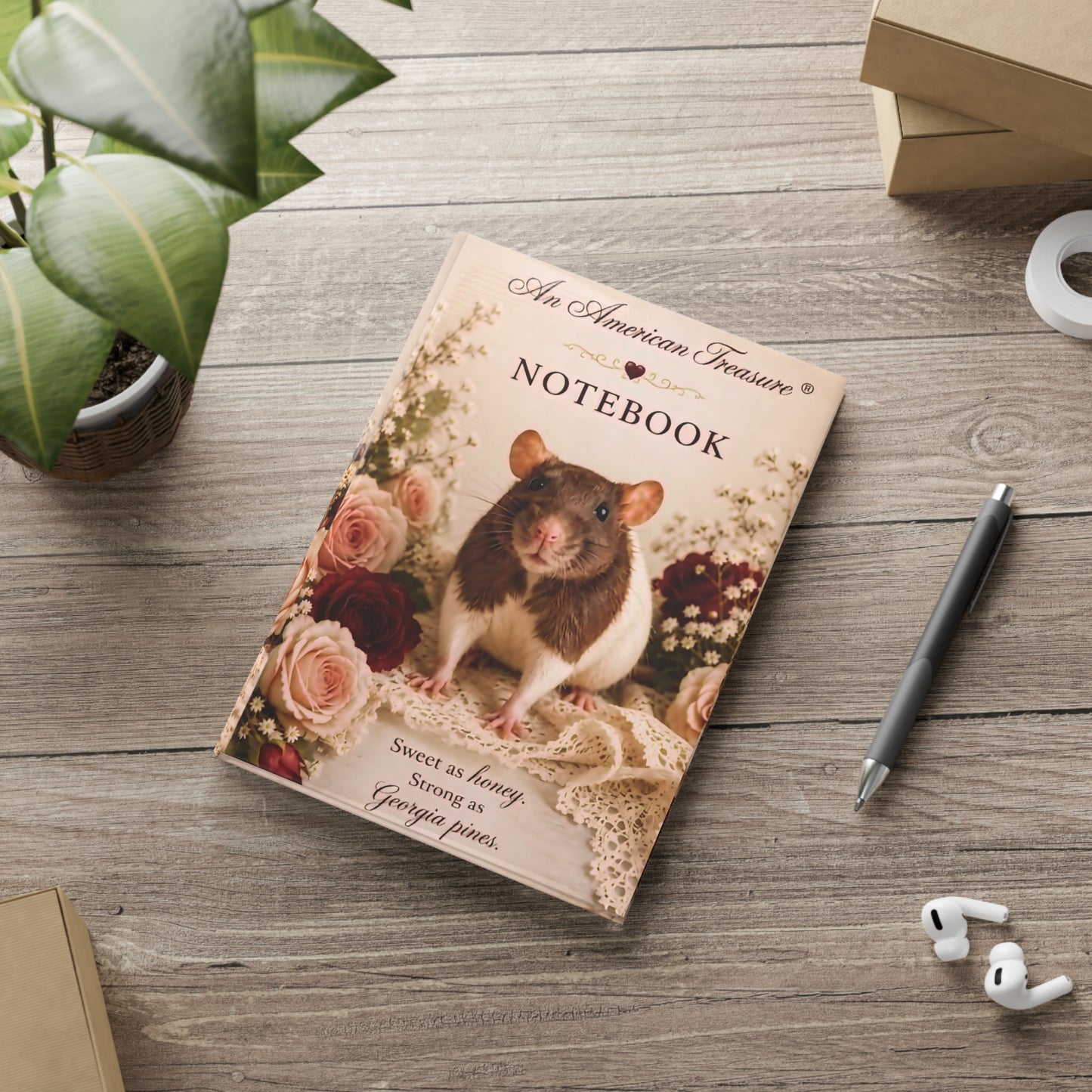 RattaCutie Couture Limited Edition Vintage Floral Rat Hardcover Notebook — "An American Treasure" Puff-Cover Journal