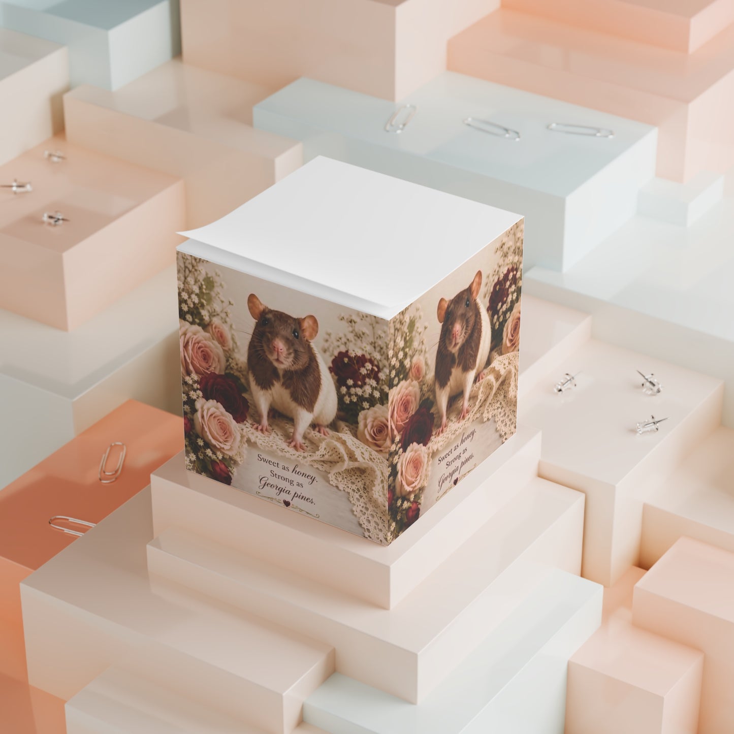 RattaCutie Couture Limited Edition Sweet as Honey Note Cube – Floral Desk Memo Block