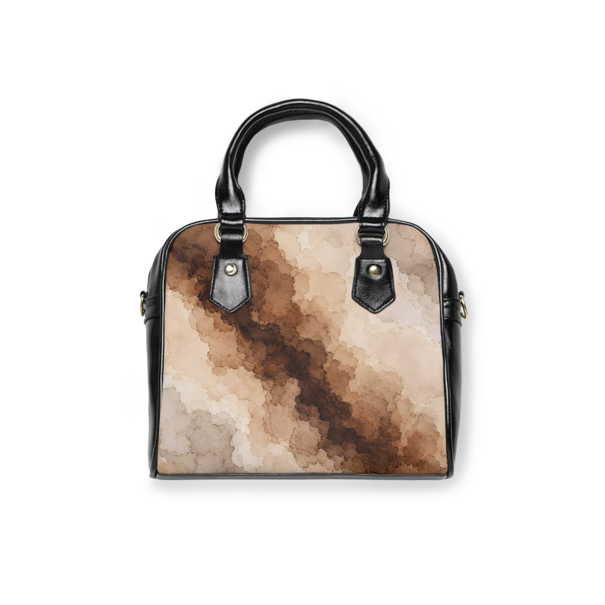 Espresso Yourself Couture Collection : Coffee Art Shoulder Handbag – Vintage Coffee Ring & Beans Print - Collection One  - Style Two