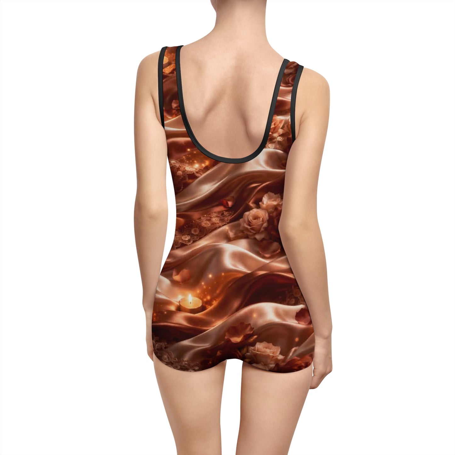 Ginger Flame Vintage Bronze Swimsuit — Retro All-Over-Print One-Piece