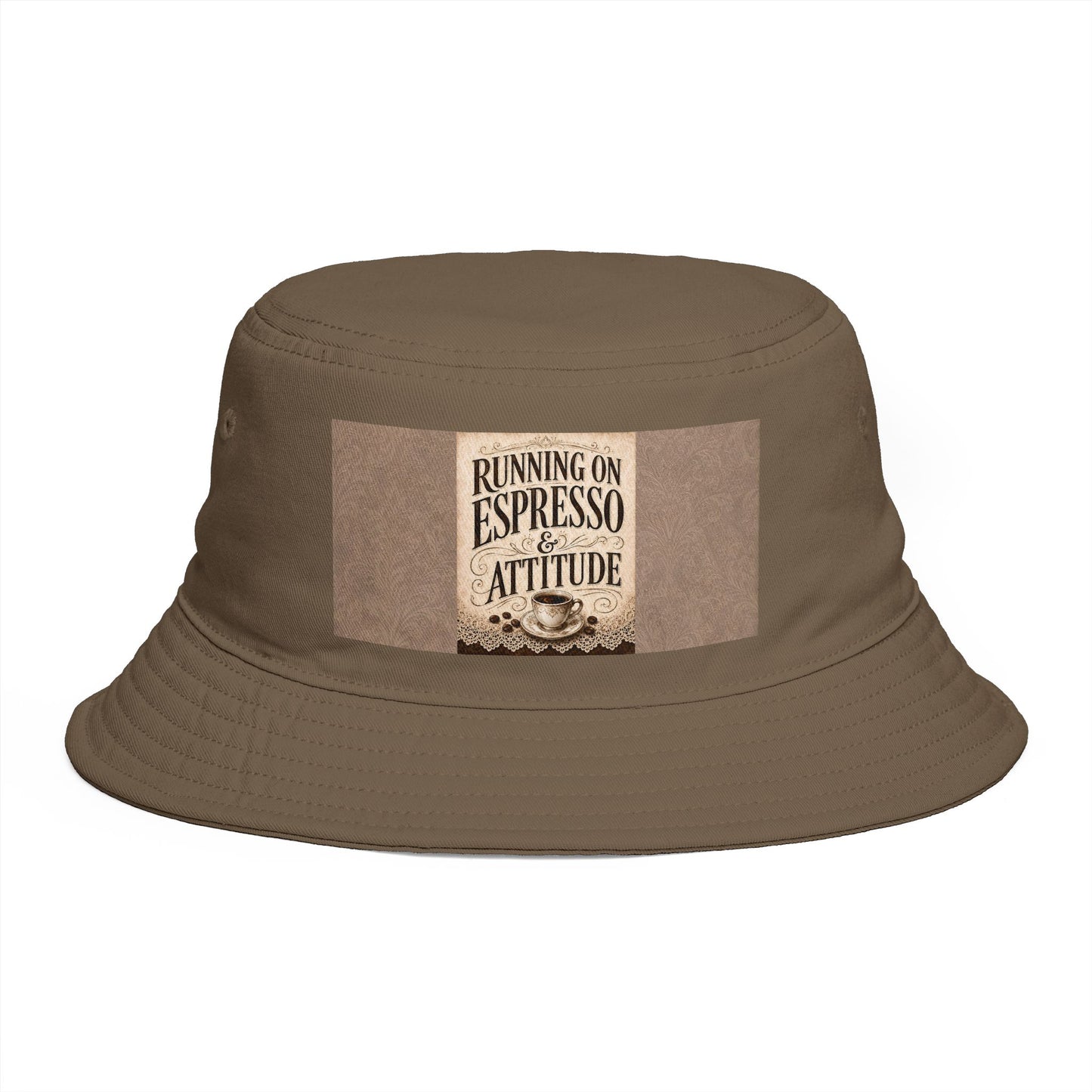 Espresso Yourself Couture Collection : Running on Espresso Attitude Bucket Hat — Coffee Lover Patch Bucket Hat - Collection One - Style One