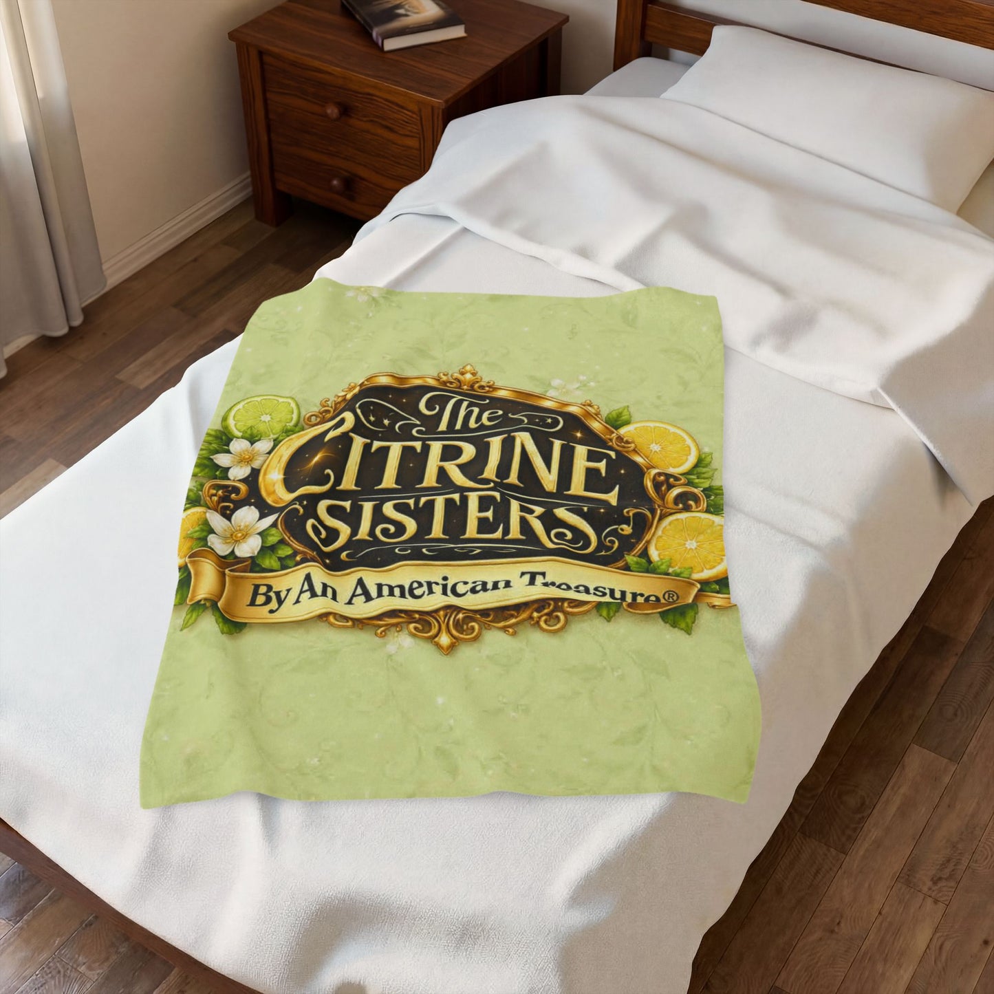 Citrine Sisters Velveteen Plush Blanket – Lemon Floral Logo Throw Limited Edition Design One Series One