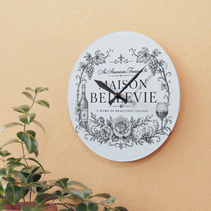 Acrylic Wall Clock — Maison Bellevie Vintage Floral Wine Kitchen Clock