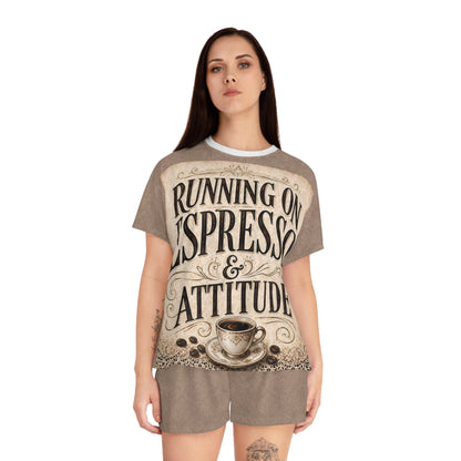 Espresso Yourself Couture Collection Women's Pajama Set — "Running on Espresso & Attitude" Coffee Lounge Shorts Set - Collection One - Style One