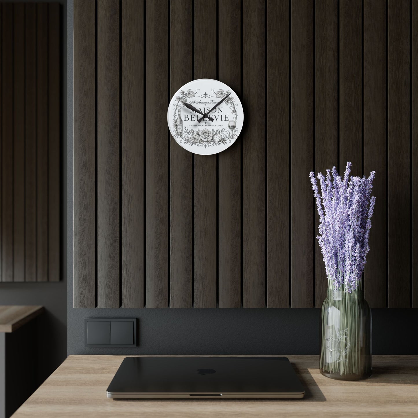 Acrylic Wall Clock — Maison Bellevie Vintage Floral Wine Kitchen Clock