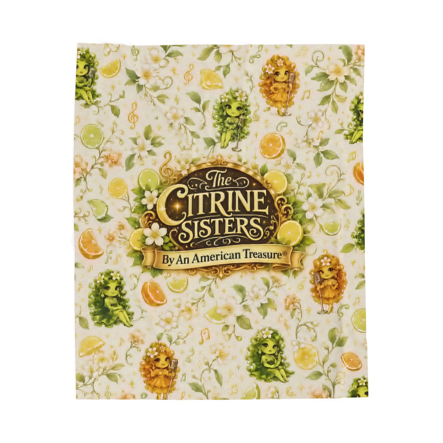 The Citrine Sisters Velveteen Plush Blanket — The Citrine Sisters Floral Citrus Logo Throw Limited Edition Series One Design One