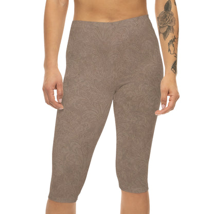 Espresso Yourself Couture Collection : Taupe Paisley Capri Leggings — Women's Printed Comfort Crop Leggings - Collection One - Style One