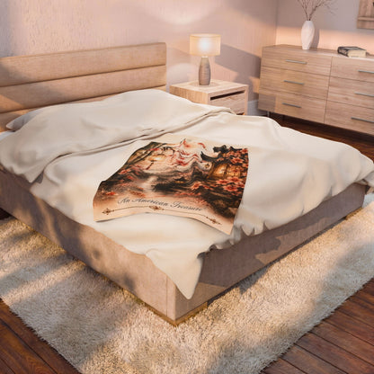 Bamboo & Blossom Velveteen Plush Blanket — Cherry Blossom Lantern Japanese Garden Throw