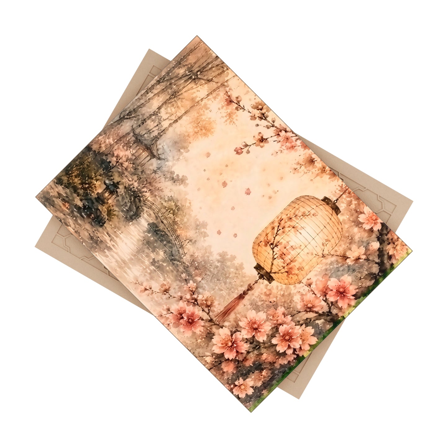 Bamboo & Blossom Collection Ceramic Photo Tile — Vintage Cherry Blossom Lantern Art Tile