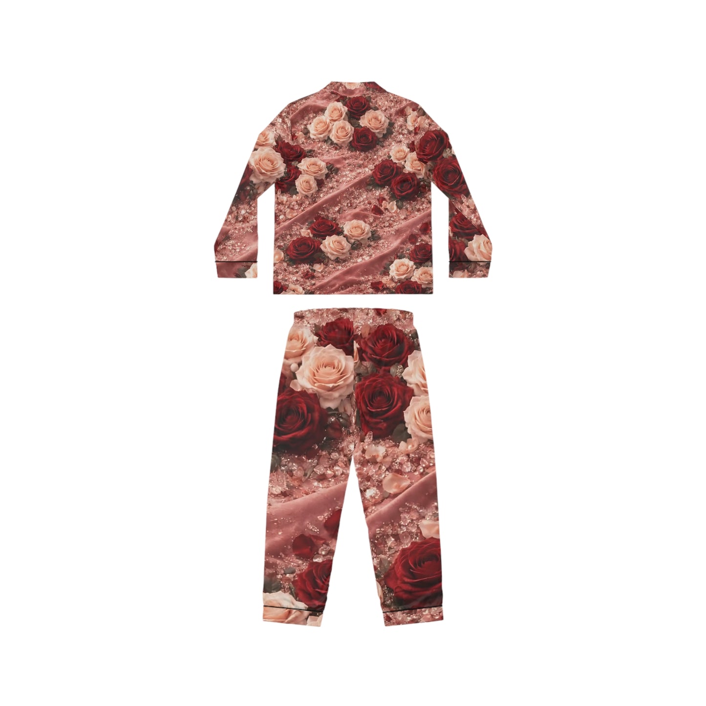 The Velvet Rose Satin Pajamas Set — Rose Bouquet All-Over Print