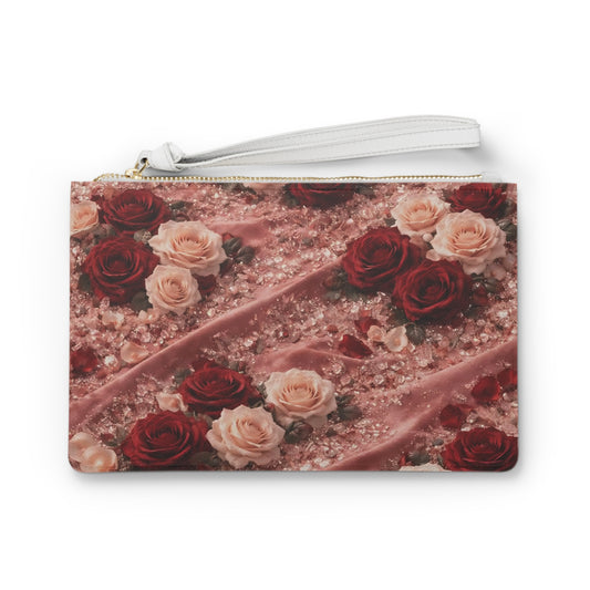 Velvet Rose  Clutch Bag — Romantic Floral Wristlet for Weddings & Date Nights