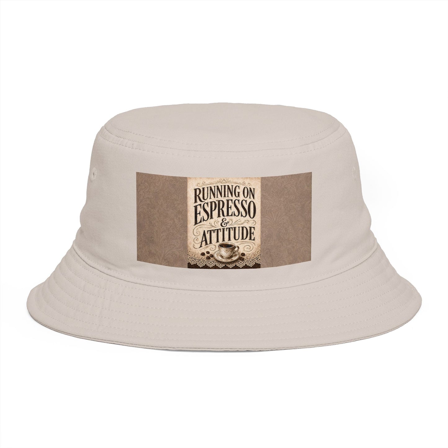 Espresso Yourself Couture Collection : Running on Espresso Attitude Bucket Hat — Coffee Lover Patch Bucket Hat - Collection One - Style One