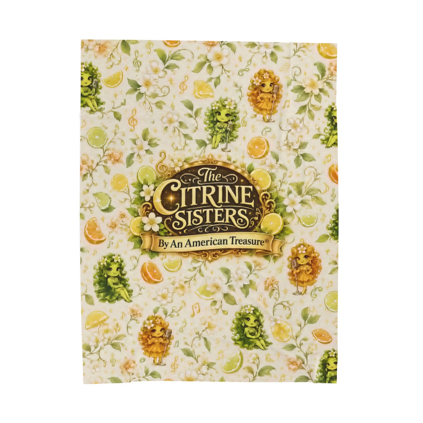 The Citrine Sisters Velveteen Plush Blanket — The Citrine Sisters Floral Citrus Logo Throw Limited Edition Series One Design One