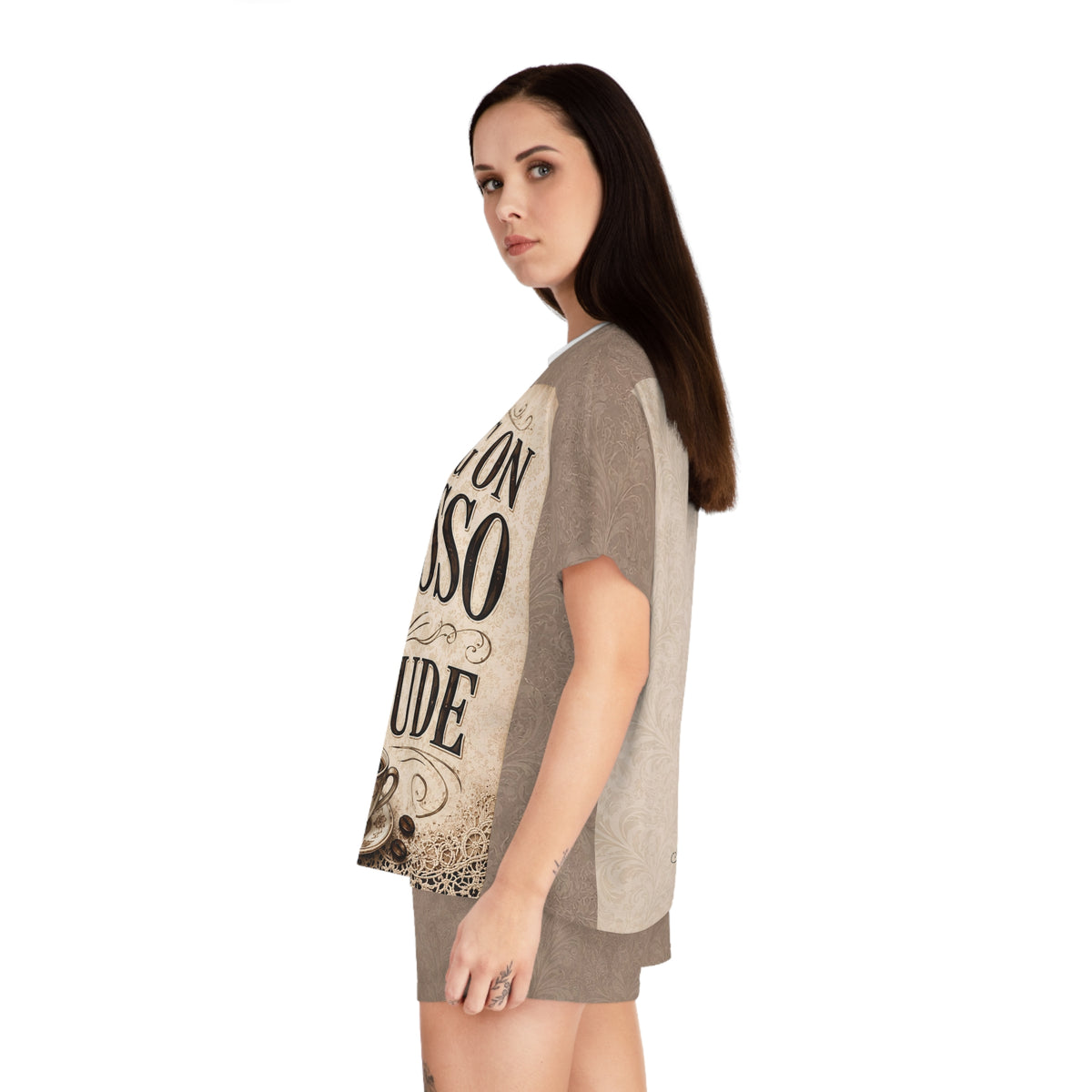 Espresso Yourself Couture Collection Women's Pajama Set — "Running on Espresso & Attitude" Coffee Lounge Shorts Set - Collection One - Style One