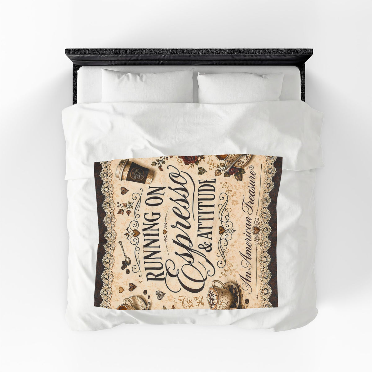 Espresso Yourself Couture Collection Velveteen Plush Blanket - "Running on Espresso & Attitude" Coffee Lover Throw - Collection One  - Style One