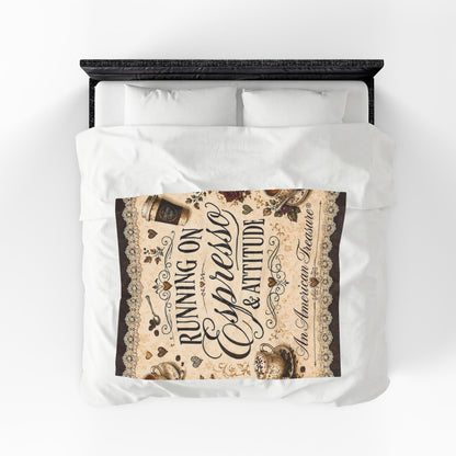 Espresso Yourself Couture Collection Velveteen Plush Blanket - "Running on Espresso & Attitude" Coffee Lover Throw - Collection One  - Style One