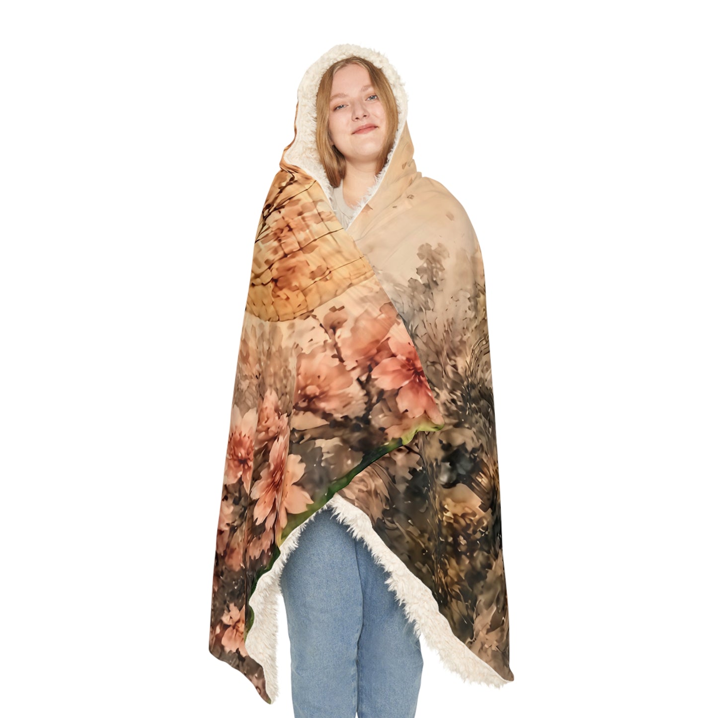 Bamboo & Blossom Cherry Blossom Lantern Hooded Blanket – Cozy Snuggle Throw for Spring, Floral Asian-Inspired Nighttime Scenery