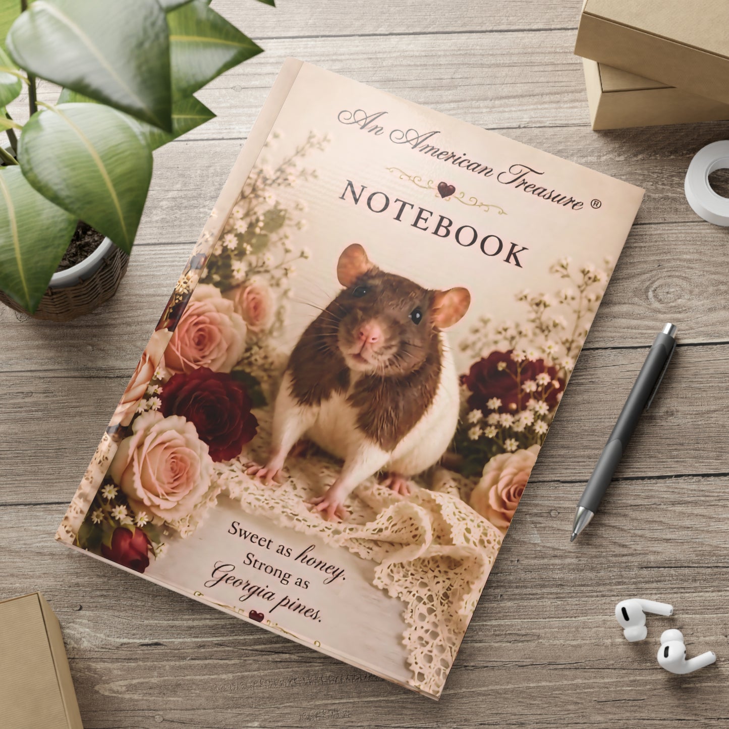 RattaCutie Couture Limited Edition Vintage Floral Rat Hardcover Notebook — "An American Treasure" Puff-Cover Journal