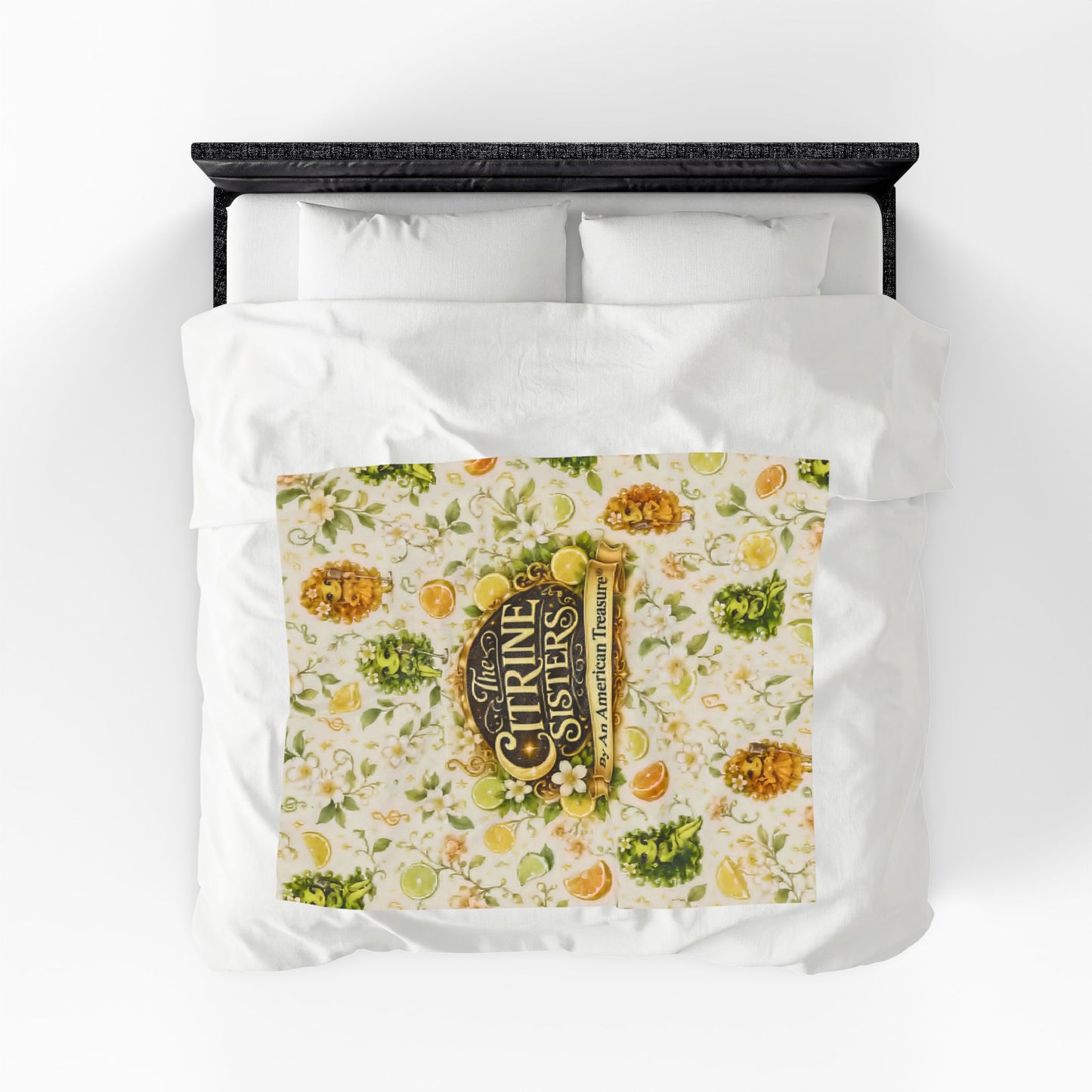 The Citrine Sisters Velveteen Plush Blanket — The Citrine Sisters Floral Citrus Logo Throw Limited Edition Series One Design One