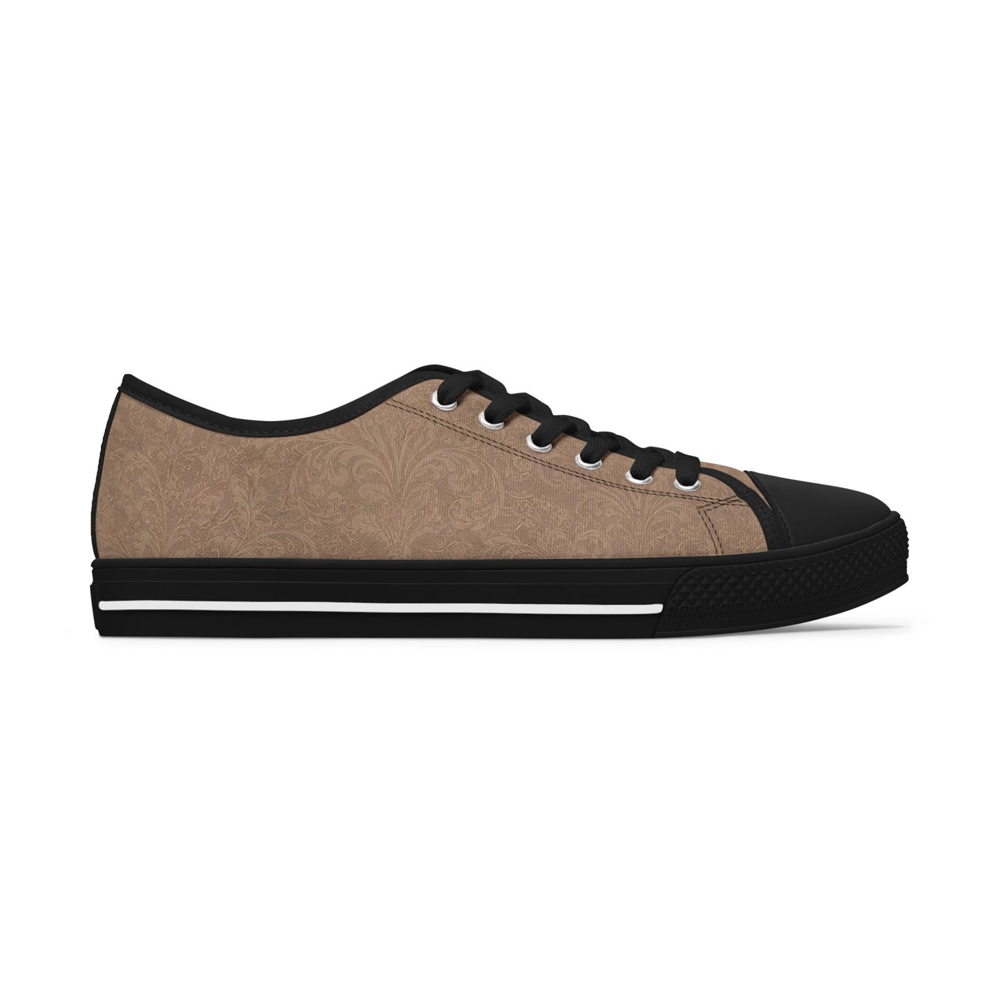 Espresso Yourself Couture Collection : Women's Low Top Sneakers — Classic Casual Canvas Trainers in Neutral Taupe - Collection One  - Style One