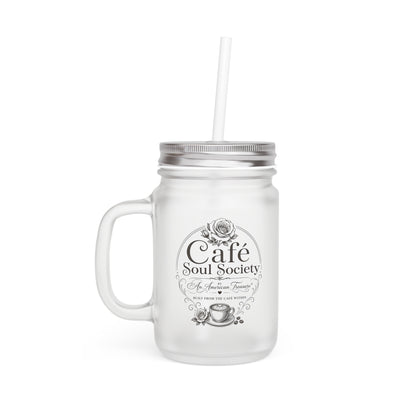 Cafe Soul Society Mason Jar Mug with Straw – Café Soul Society Frosted Glass Drink Tumbler