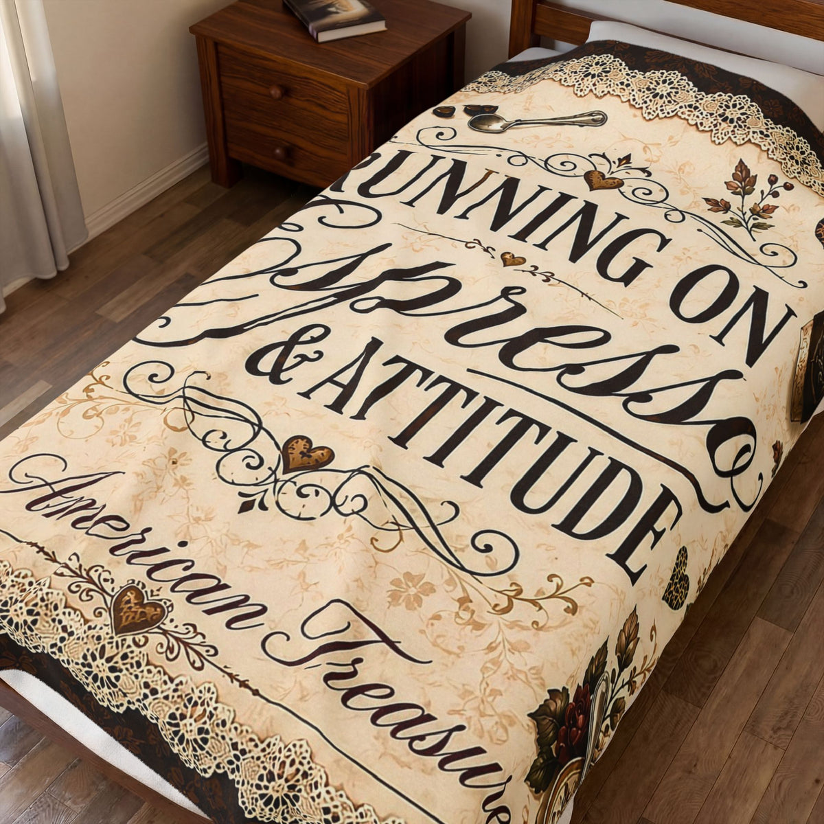 Espresso Yourself Couture Collection Velveteen Plush Blanket - "Running on Espresso & Attitude" Coffee Lover Throw - Collection One  - Style One