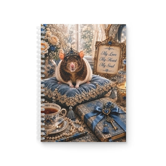 RattaCutie Couture Designer Vintage Blue Vanity Spiral Notebook — 'My Love My Heart My Soul' Decorative Journal