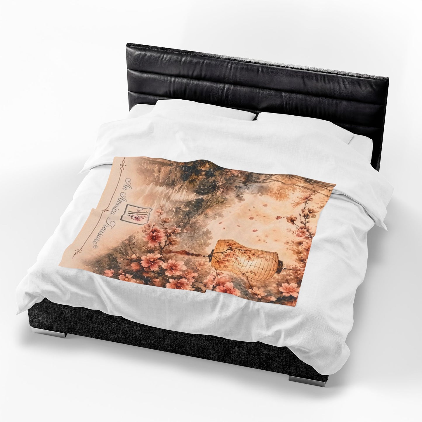 Bamboo & Blossom Velveteen Blanket - Cherry Blossom Lantern Scenic Throw (An American Treasure)