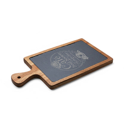 Cafe Soul Society Engraved Bamboo Charcuterie Board with Cheese Tools – 'Café Soul Society' Slate Inlay