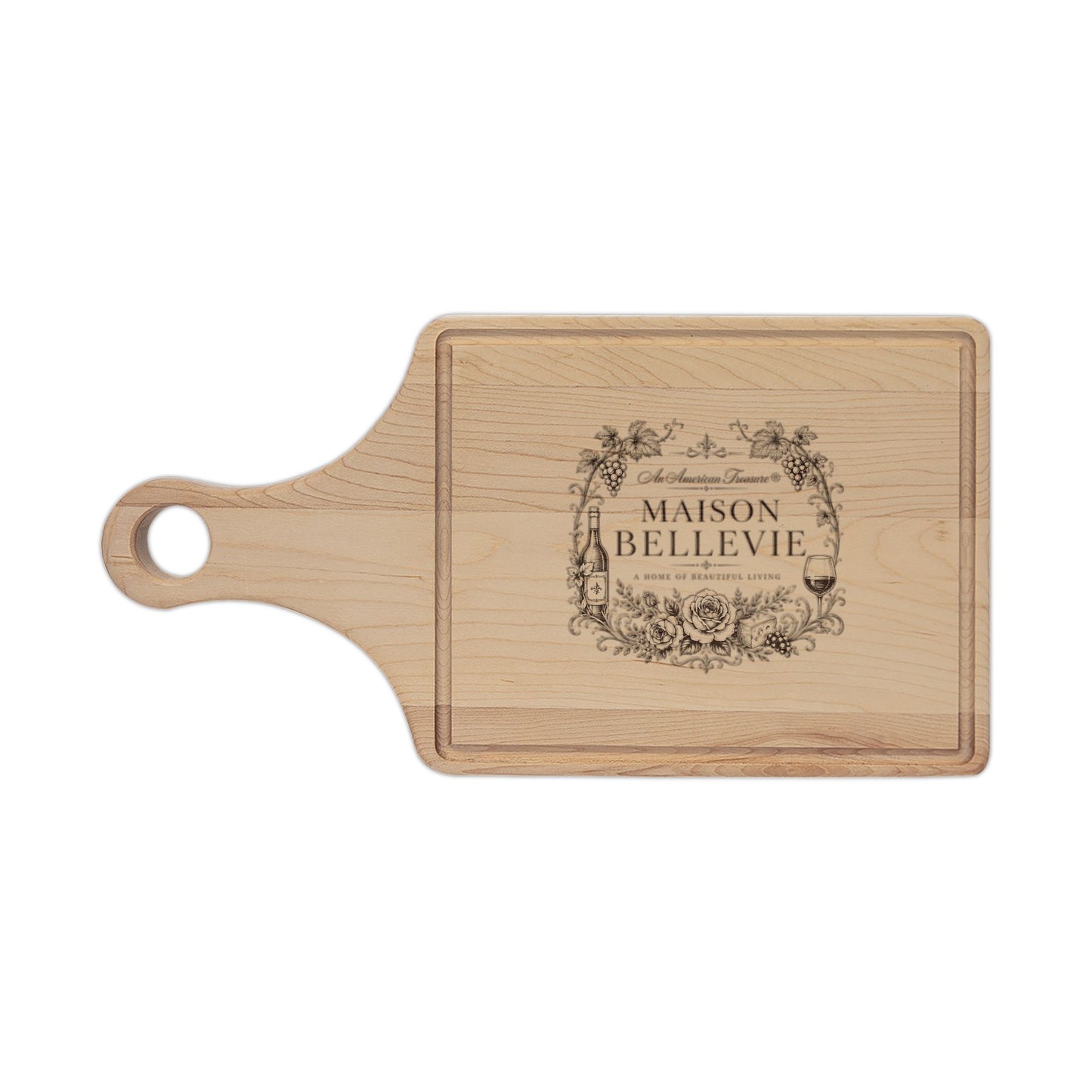 Maison Bellevie Engraved Wooden Cutting Board — Vintage Floral Design