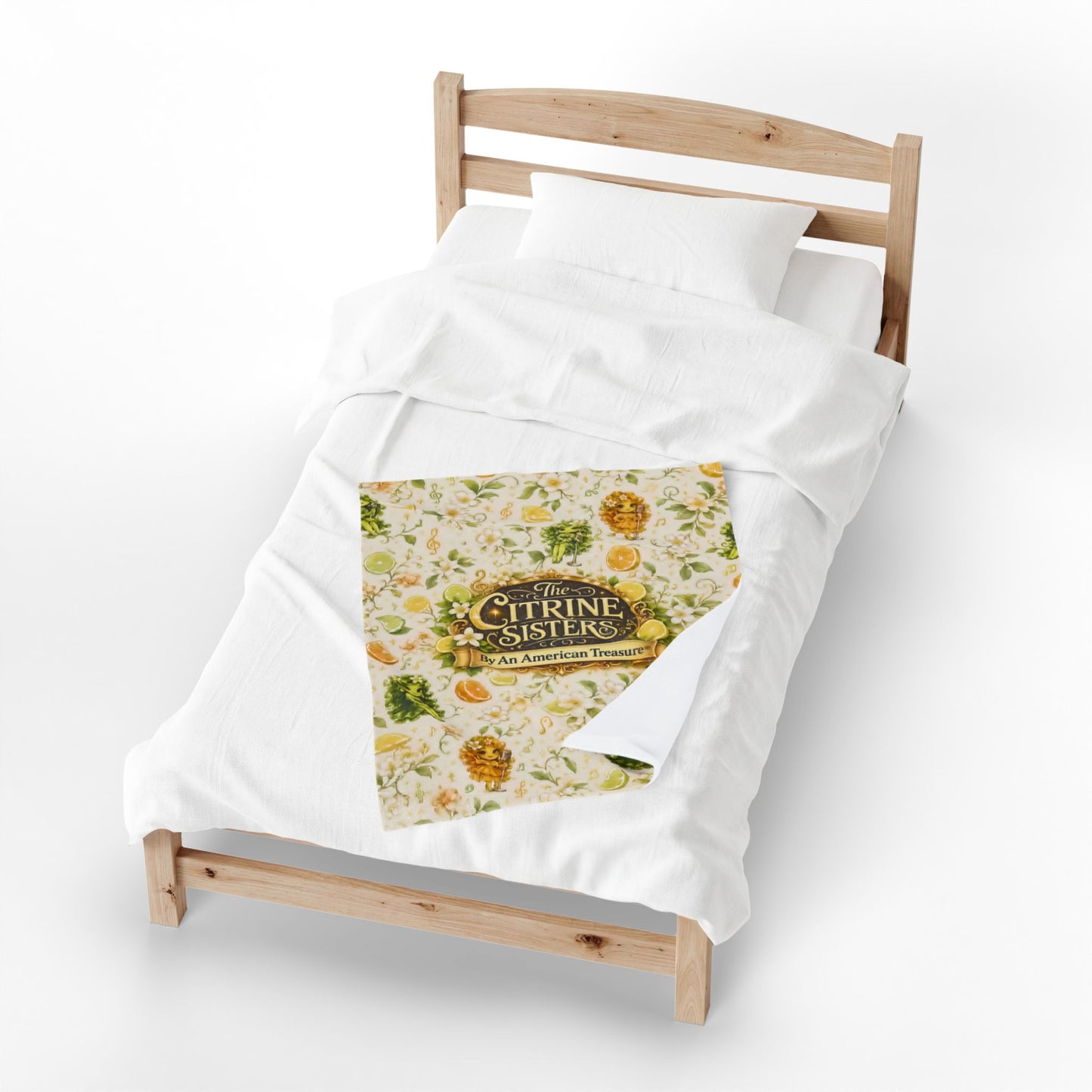 The Citrine Sisters Velveteen Plush Blanket — The Citrine Sisters Floral Citrus Logo Throw Limited Edition Series One Design One