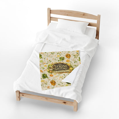 The Citrine Sisters Velveteen Plush Blanket — The Citrine Sisters Floral Citrus Logo Throw Limited Edition Series One Design One