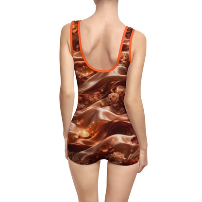 Ginger Flame Vintage Bronze Swimsuit — Retro All-Over-Print One-Piece